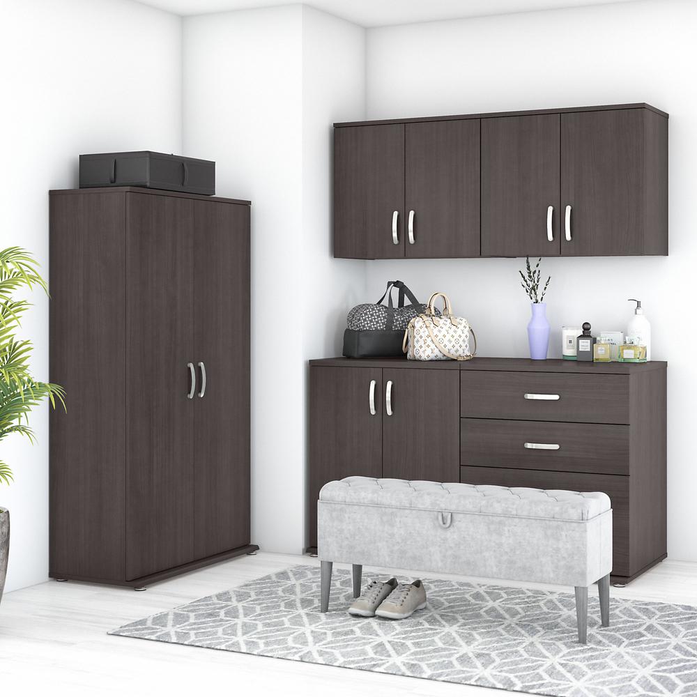 Bush Business Furniture Universal 5 Piece Modular Closet Storage Set with Floor and Wall Cabinets, Storm Gray/Storm Gray. Picture 2