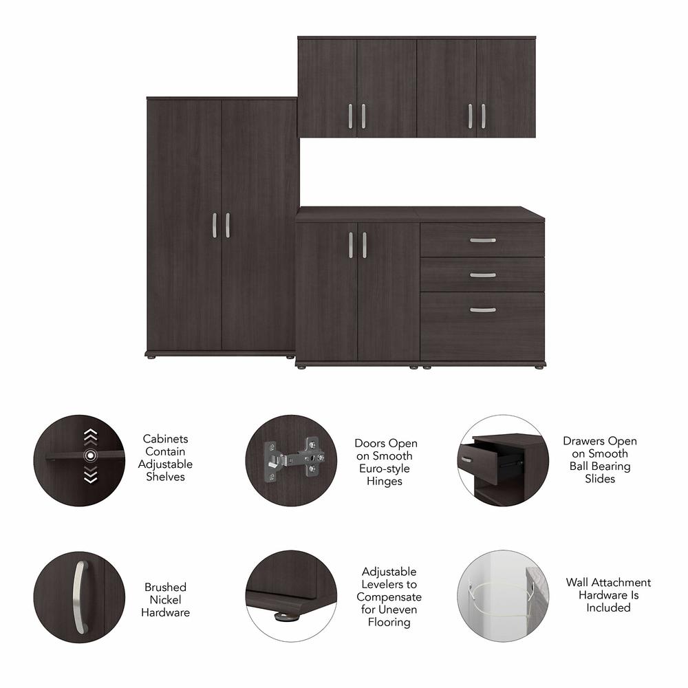 Bush Business Furniture Universal 5 Piece Modular Closet Storage Set with Floor and Wall Cabinets, Storm Gray/Storm Gray. Picture 3