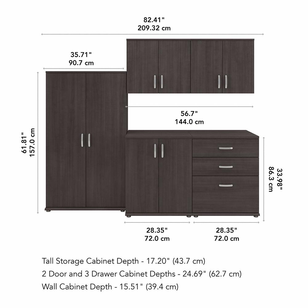Bush Business Furniture Universal 5 Piece Modular Closet Storage Set with Floor and Wall Cabinets, Storm Gray/Storm Gray. Picture 5