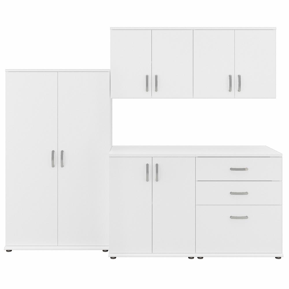 Bush Business Furniture Universal 5 Piece Modular Closet Storage Set with Floor and Wall Cabinets, White. Picture 1