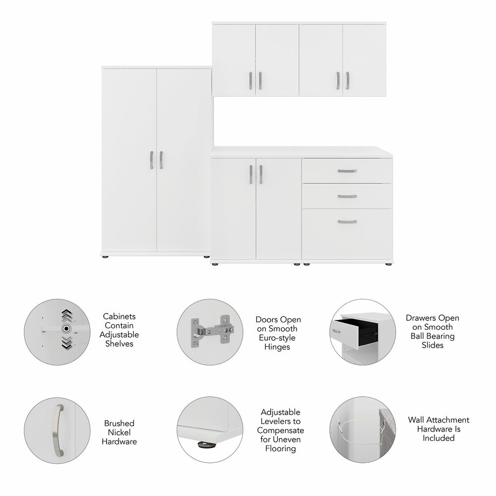 Bush Business Furniture Universal 5 Piece Modular Closet Storage Set with Floor and Wall Cabinets, White. Picture 3