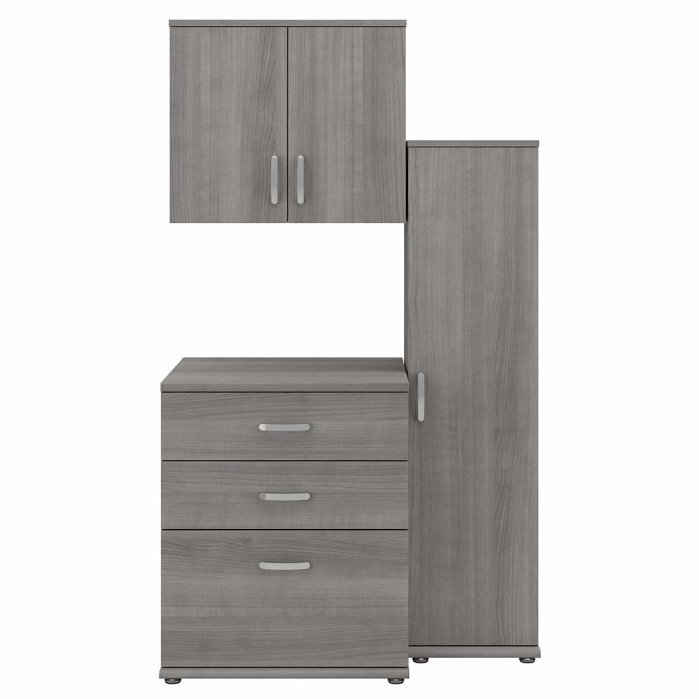 Bush Business Furniture Universal 3 Piece Modular Closet Storage Set with Floor and Wall Cabinets, Platinum Gray. Picture 1