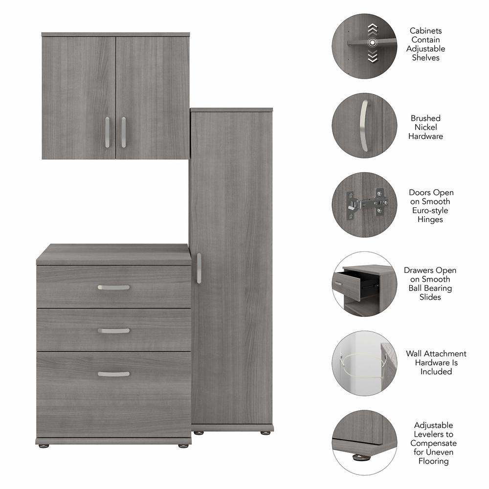 Bush Business Furniture Universal 3 Piece Modular Closet Storage Set with Floor and Wall Cabinets, Platinum Gray. Picture 3