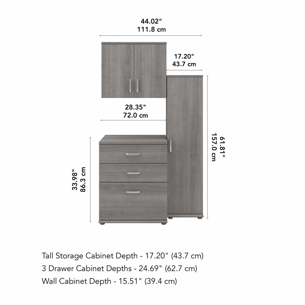 Bush Business Furniture Universal 3 Piece Modular Closet Storage Set with Floor and Wall Cabinets, Platinum Gray. Picture 5