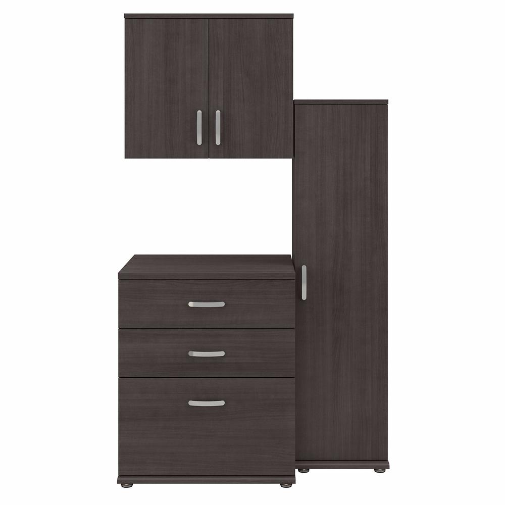 Bush Business Furniture Universal 3 Piece Modular Closet Storage Set with Floor and Wall Cabinets, Storm Gray/Storm Gray. Picture 1