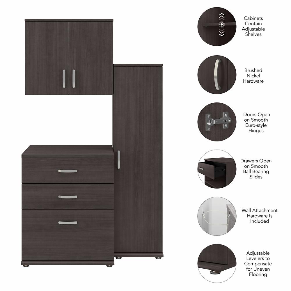 Bush Business Furniture Universal 3 Piece Modular Closet Storage Set with Floor and Wall Cabinets, Storm Gray/Storm Gray. Picture 3