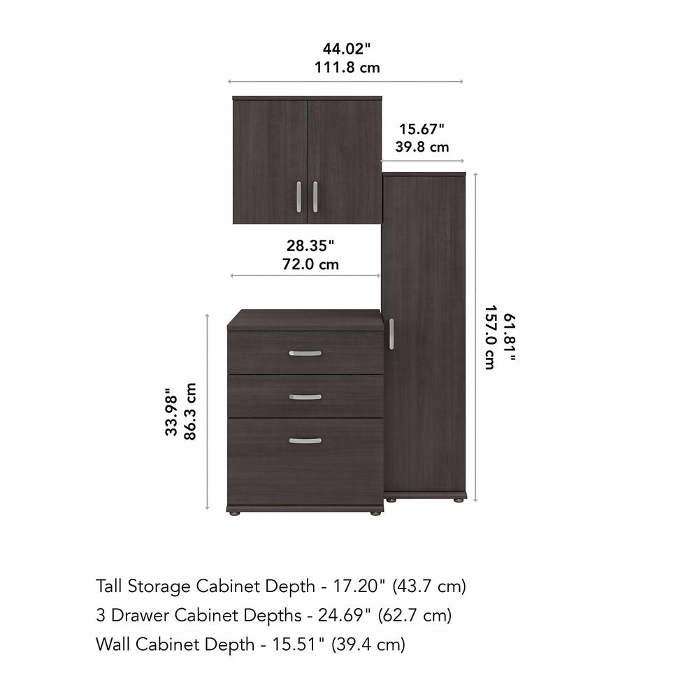 Bush Business Furniture Universal 3 Piece Modular Closet Storage Set with Floor and Wall Cabinets, Storm Gray/Storm Gray. Picture 5
