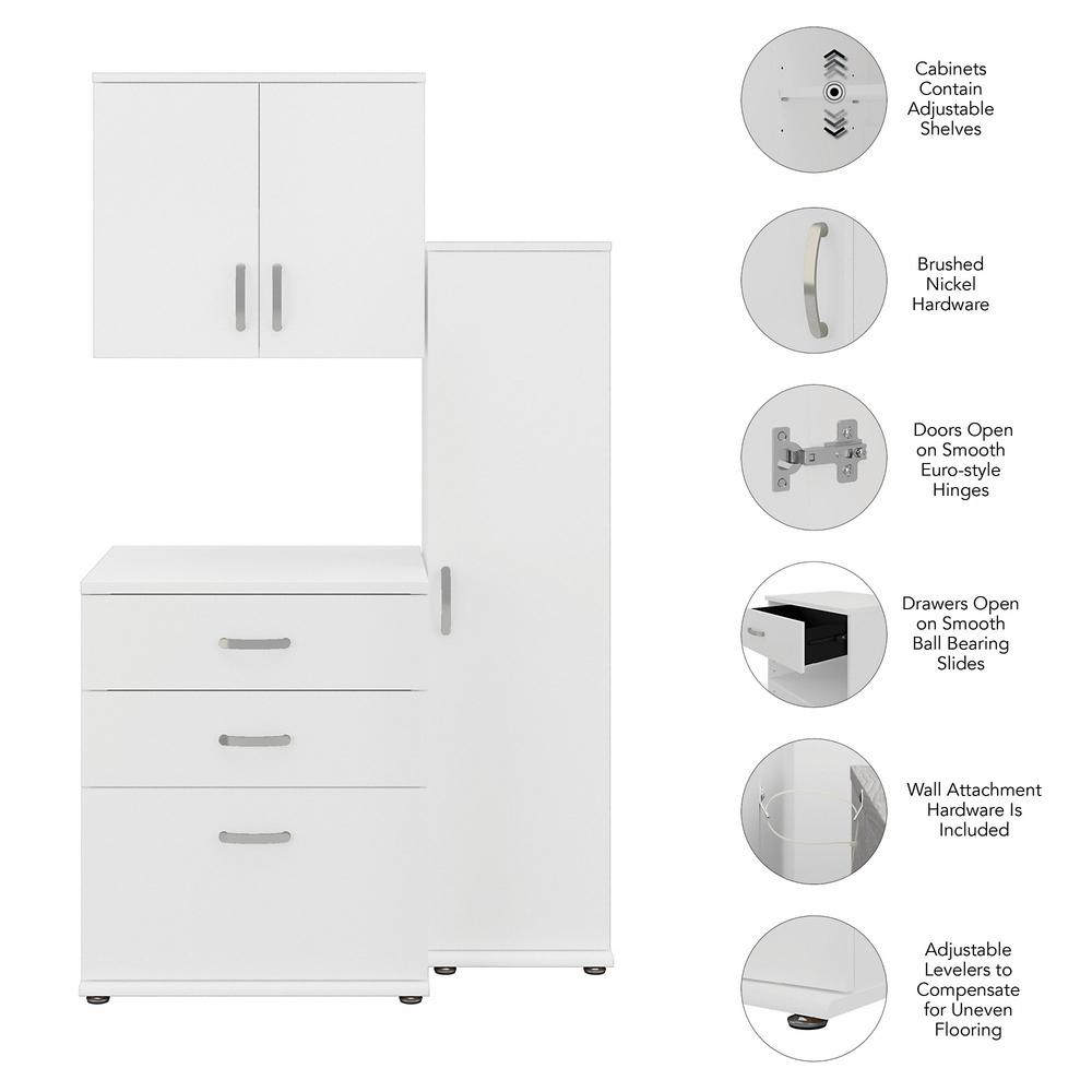 Bush Business Furniture Universal 3 Piece Modular Closet Storage Set with Floor and Wall Cabinets, White. Picture 3