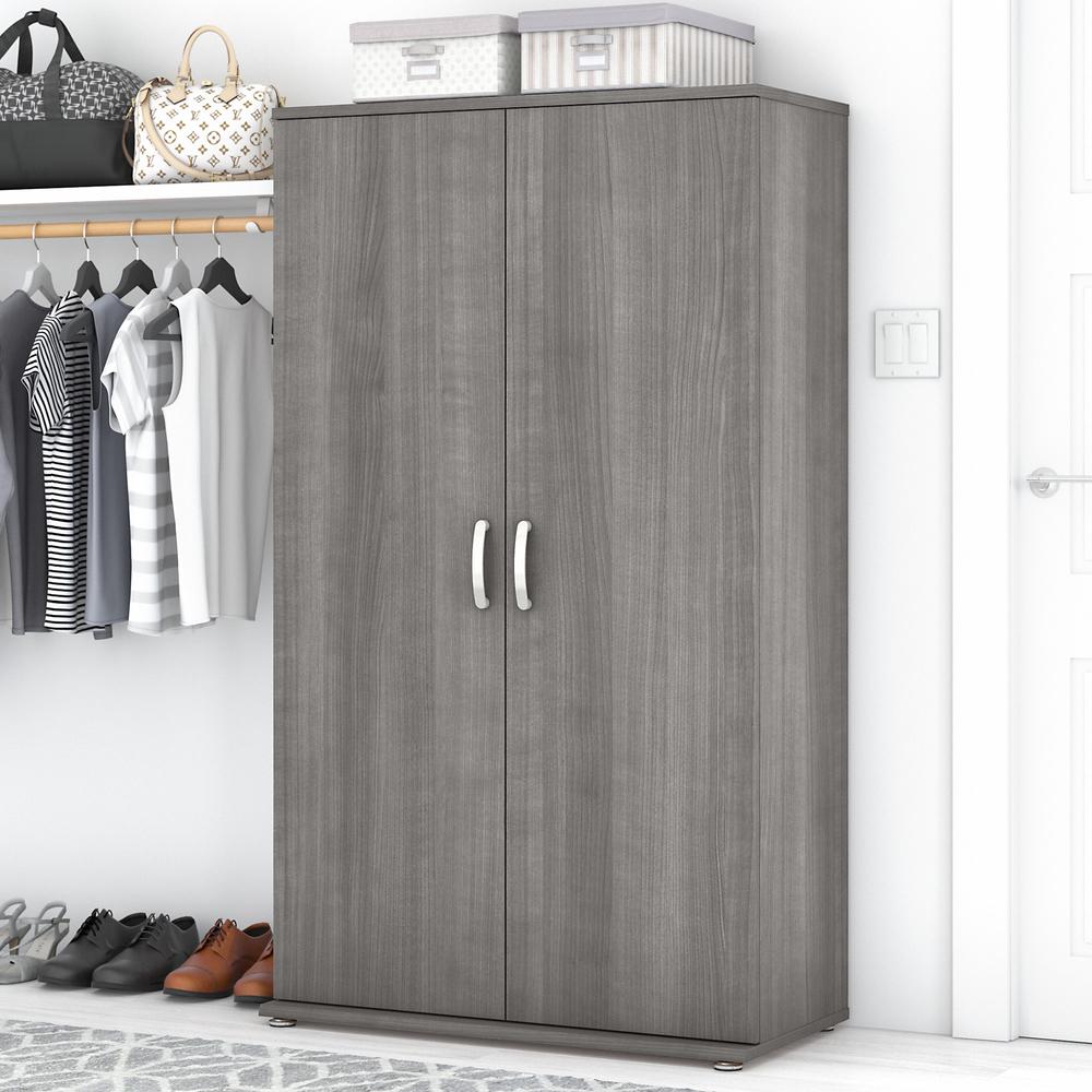 Bush Business Furniture Universal Tall Clothing Storage Cabinet with Doors and Shelves, Platinum Gray. Picture 2