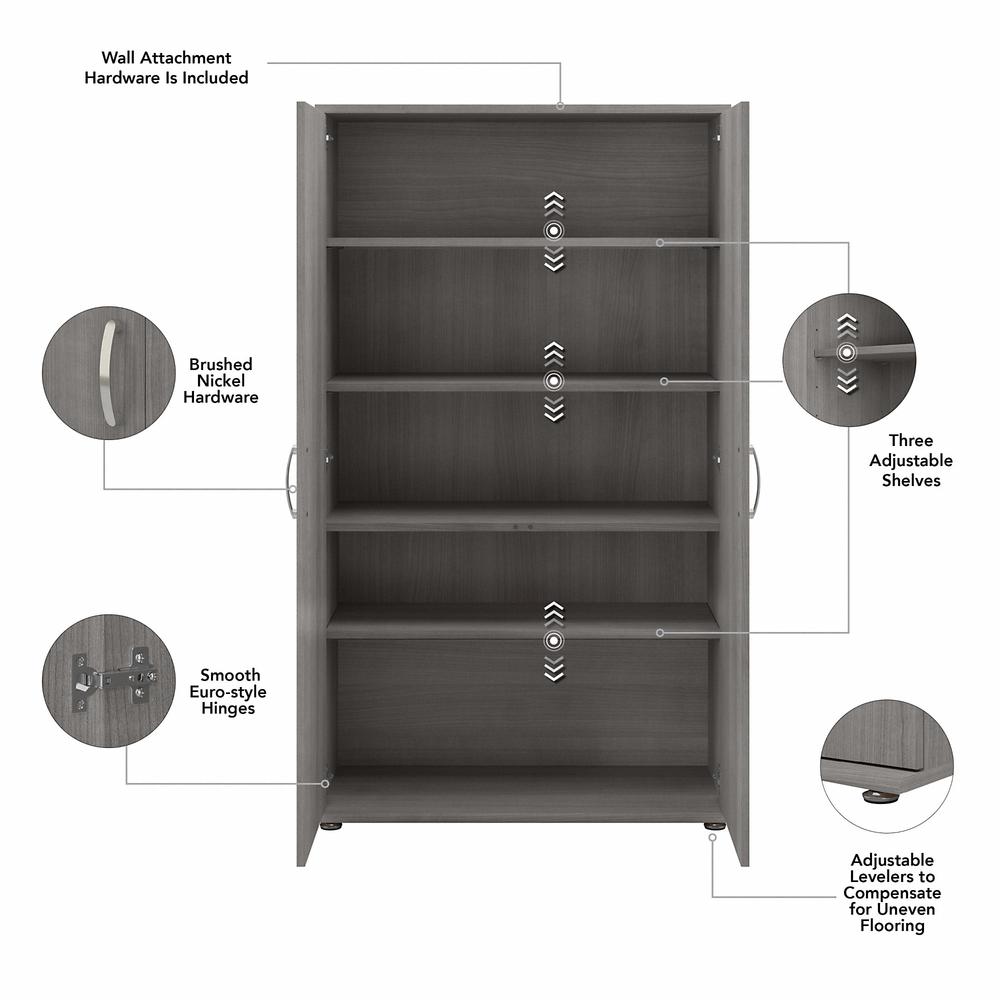 Bush Business Furniture Universal Tall Clothing Storage Cabinet with Doors and Shelves, Platinum Gray. Picture 3
