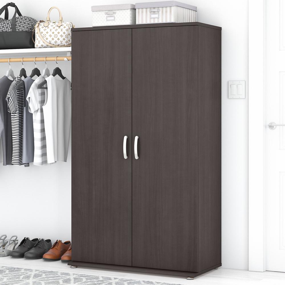 Bush Business Furniture Universal Tall Clothing Storage Cabinet with Doors and Shelves, Storm Gray/Storm Gray. Picture 2