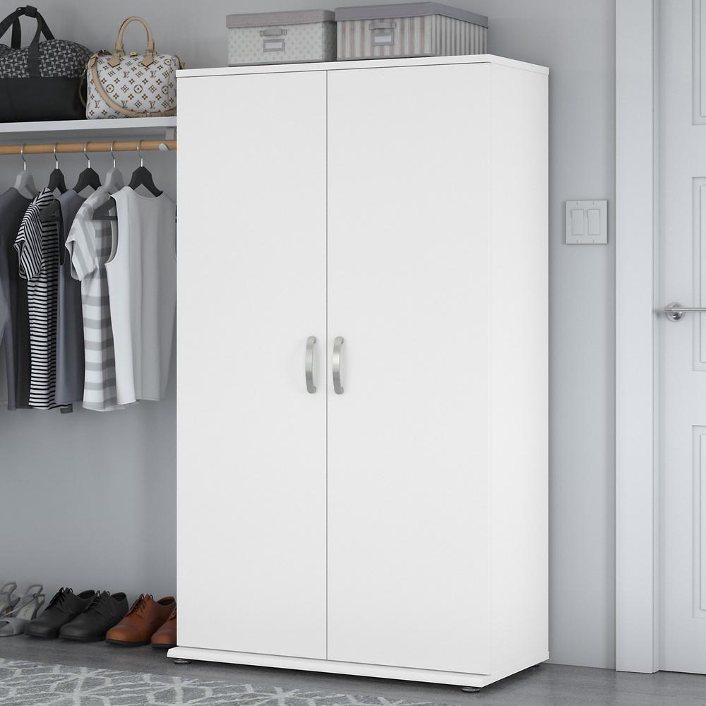 Bush Business Furniture Universal Tall Clothing Storage Cabinet with Doors and Shelves, White. Picture 2
