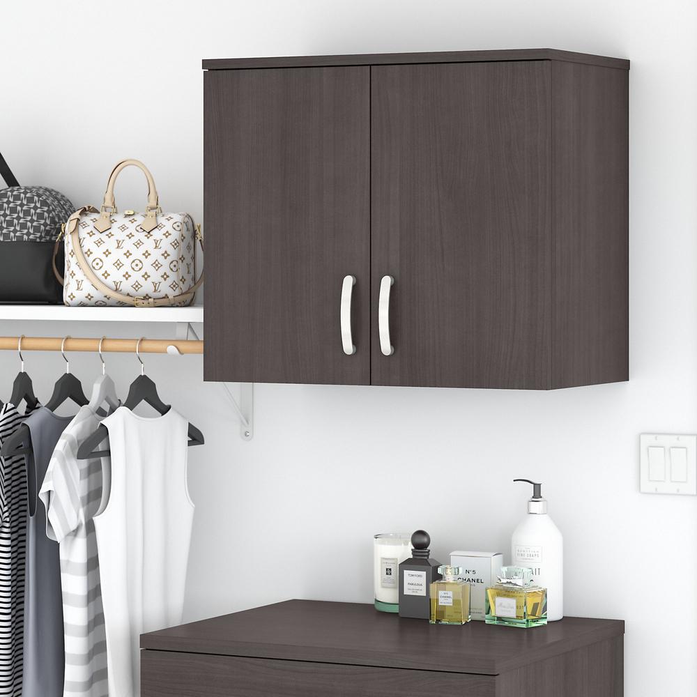 Bush Business Furniture Universal Closet Wall Cabinet with Doors and Shelves, Storm Gray/Storm Gray. Picture 2