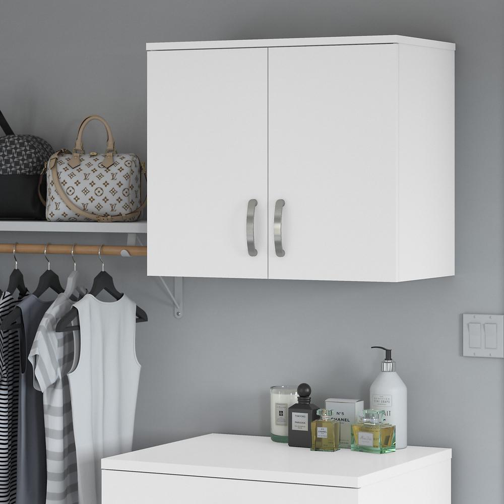 Bush Business Furniture Universal Closet Wall Cabinet with Doors and Shelves, White. Picture 2