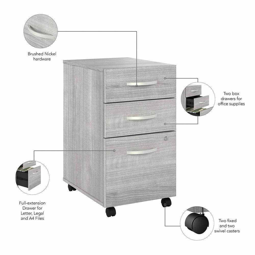 Bush Business Furniture Hybrid 3 Drawer Mobile File Cabinet - Assembled - Platinum Gray. Picture 3