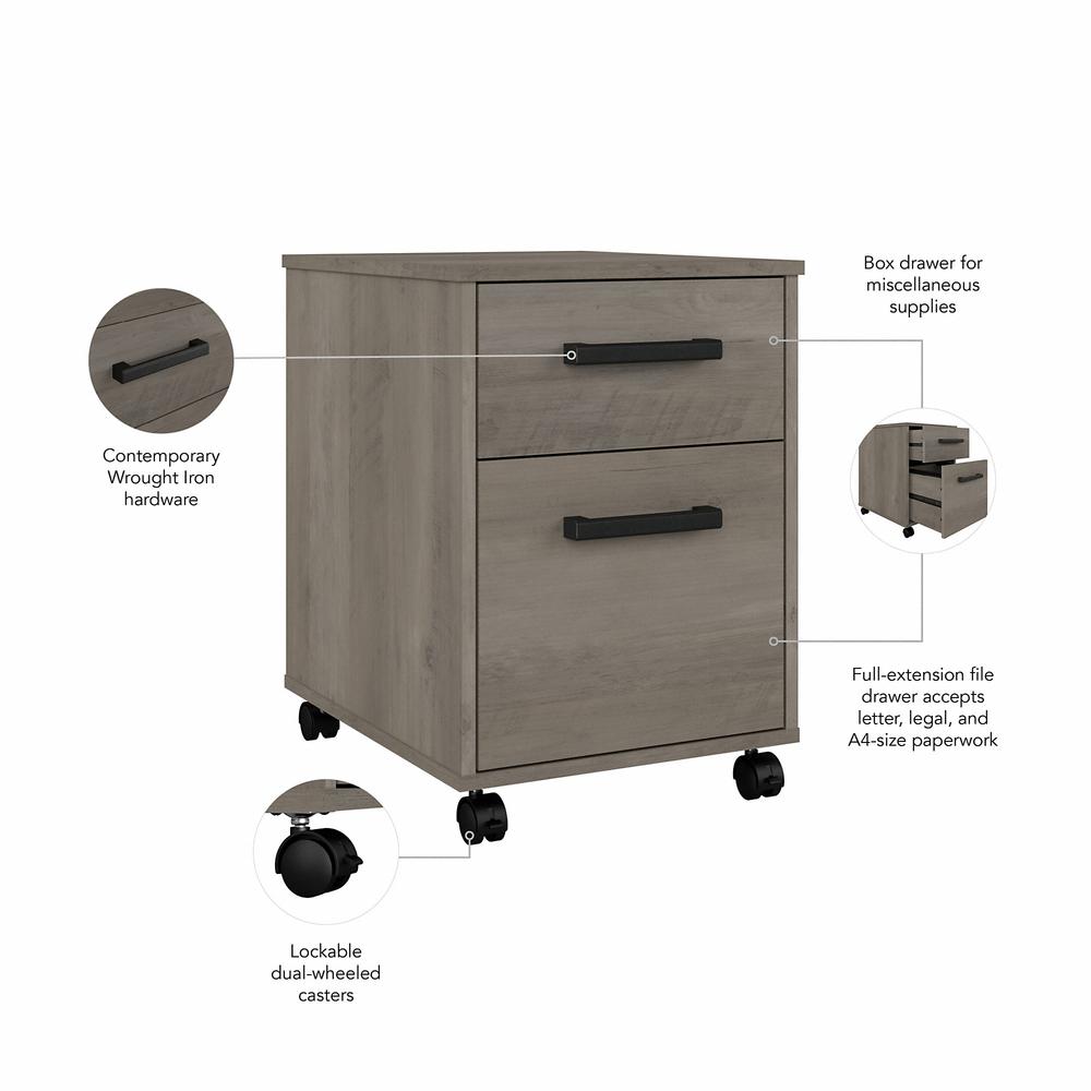 kathy ireland® Home by Bush Furniture City Park 2 Drawer Mobile File Cabinet, Driftwood Gray. Picture 3