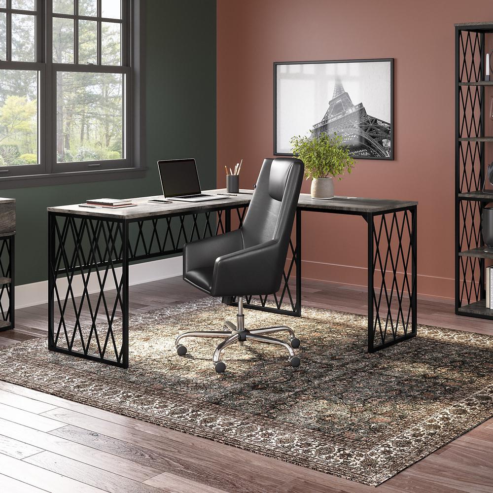 kathy ireland® Home by Bush Furniture City Park 60W Industrial L Shaped Desk, Dark Gray Hickory. Picture 2