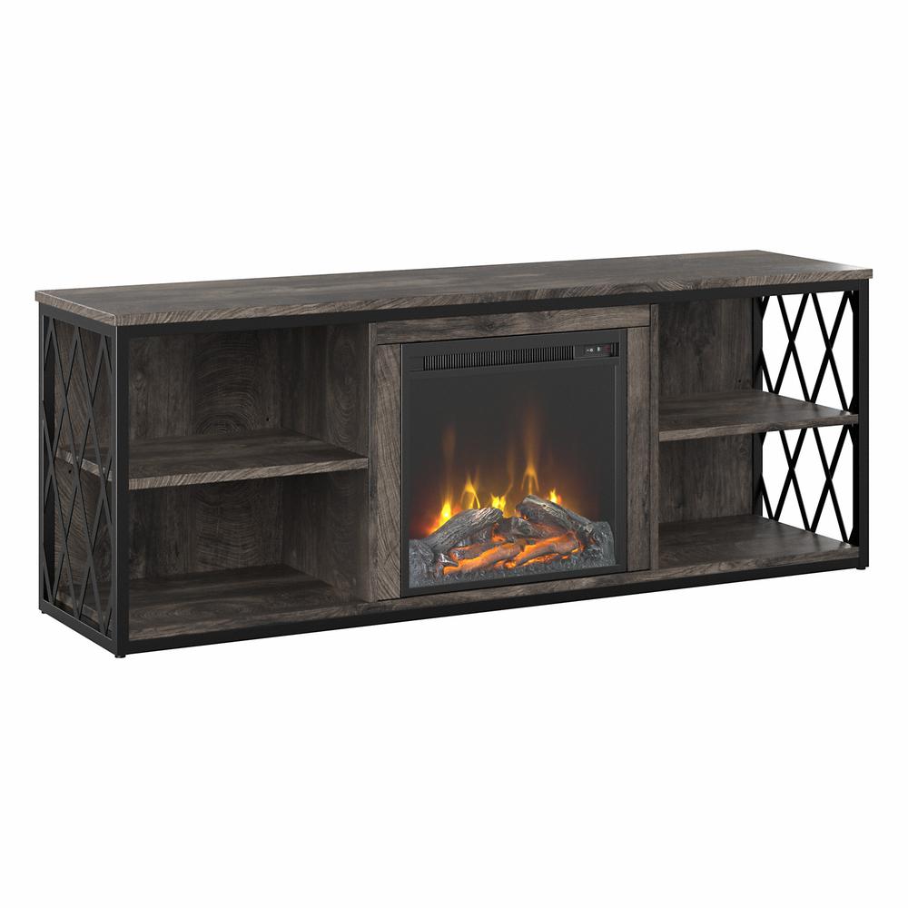kathy ireland® Home by Bush Furniture City Park 60W Electric Fireplace TV Stand for 70 Inch TV, Dark Gray Hickory. Picture 1