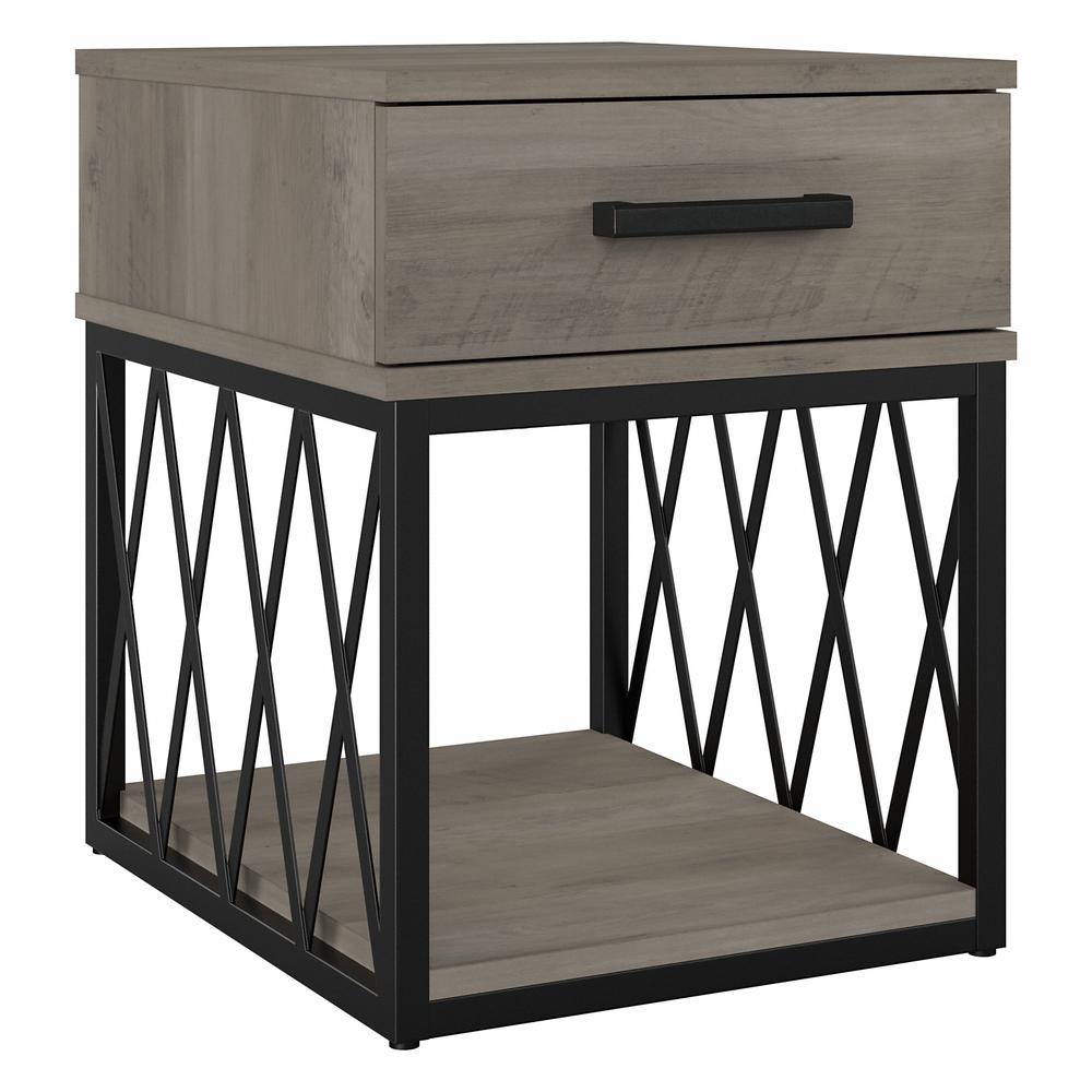 kathy ireland® Home by Bush Furniture City Park Industrial End Table with Drawer, Driftwood Gray. Picture 1