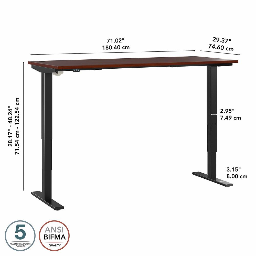 Move 40 Series by Bush Business Furniture 72W x 30D Electric Height Adjustable Standing Desk Hansen Cherry/Black Powder Coat. Picture 6