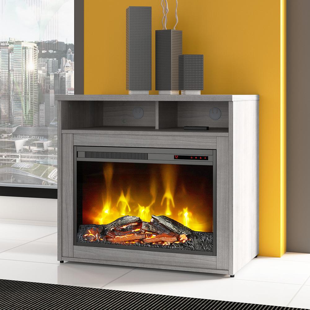 Bush Business Furniture 400 Series 32W Electric Fireplace with Shelf - Platinum Gray. Picture 2
