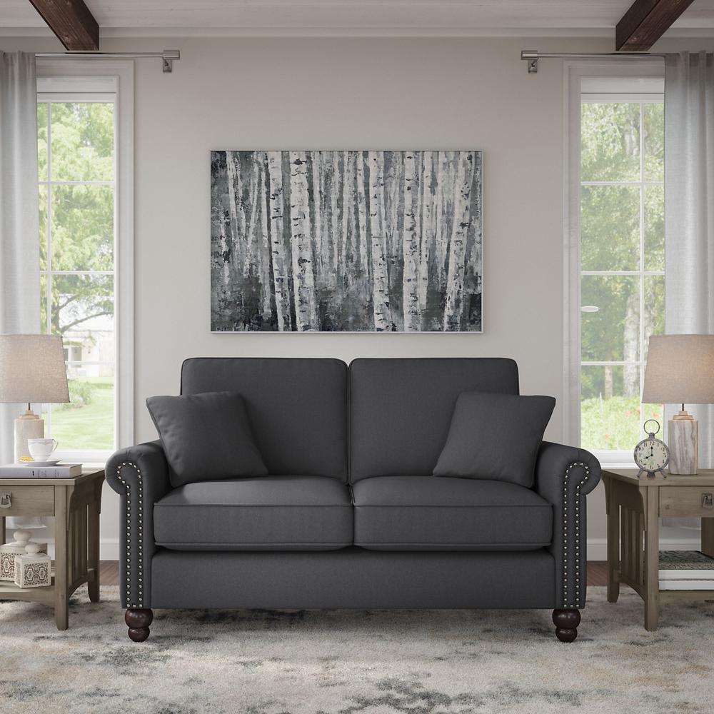Bush Furniture Coventry 61W Loveseat, Charcoal Gray Herringbone Fabric. Picture 2
