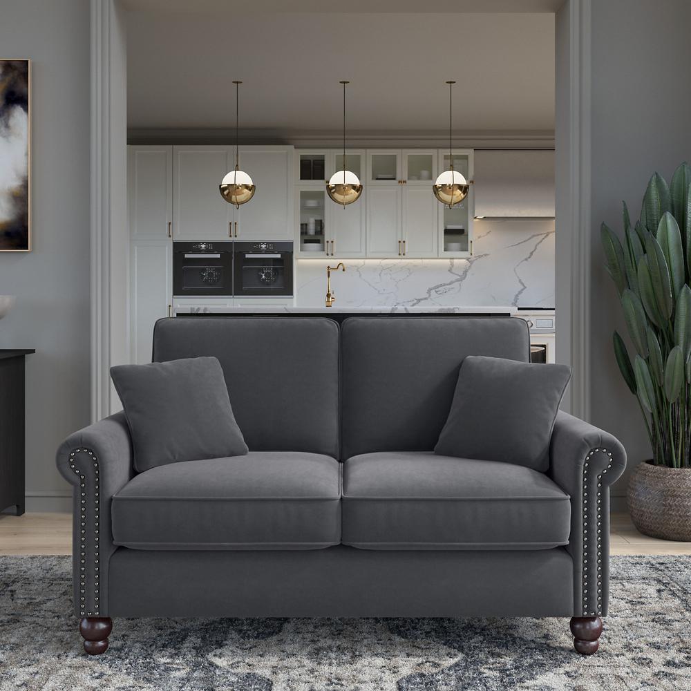 Bush Furniture Coventry 61W Loveseat, Dark Gray Microsuede Fabric. Picture 4