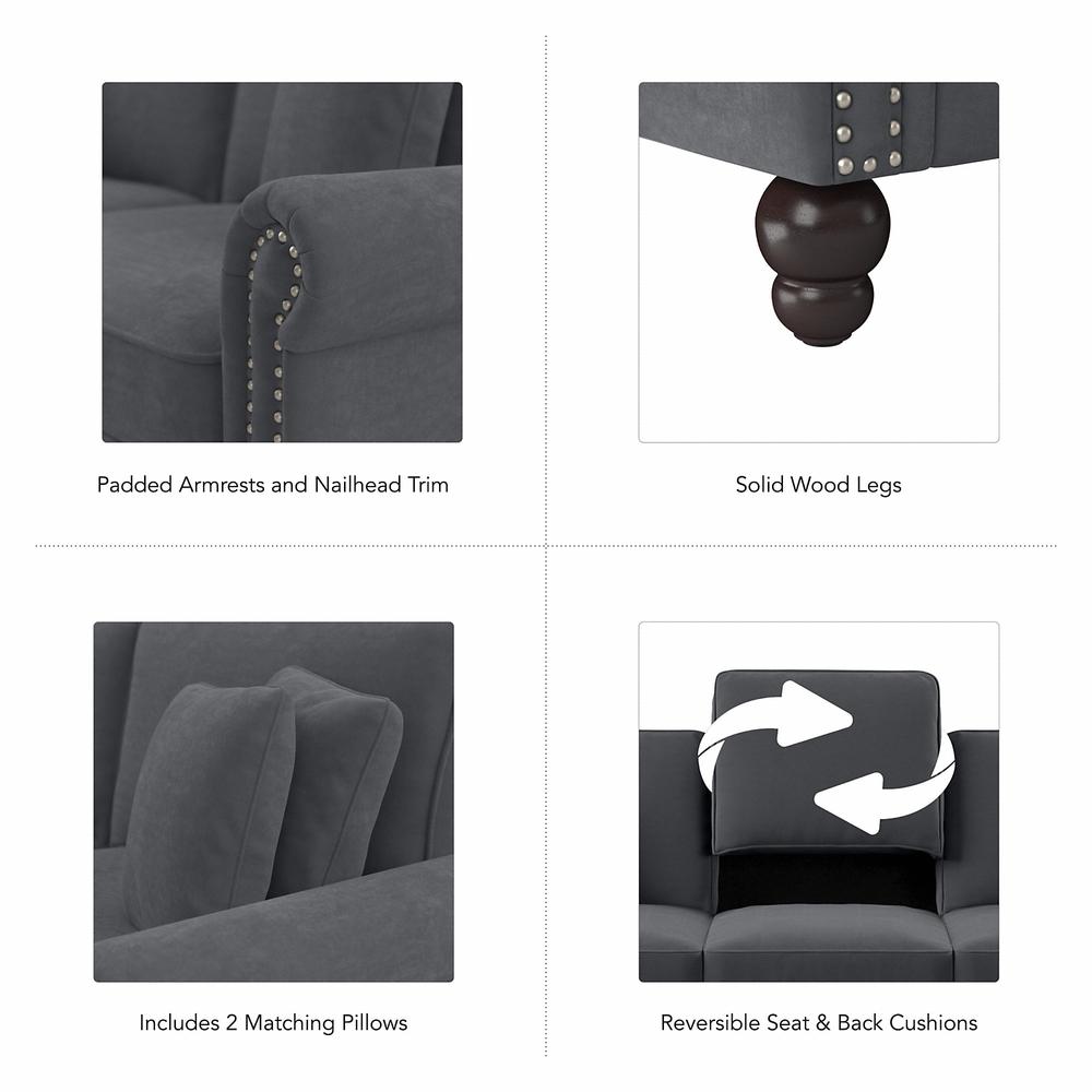 Bush Furniture Coventry 61W Loveseat, Dark Gray Microsuede Fabric. Picture 2