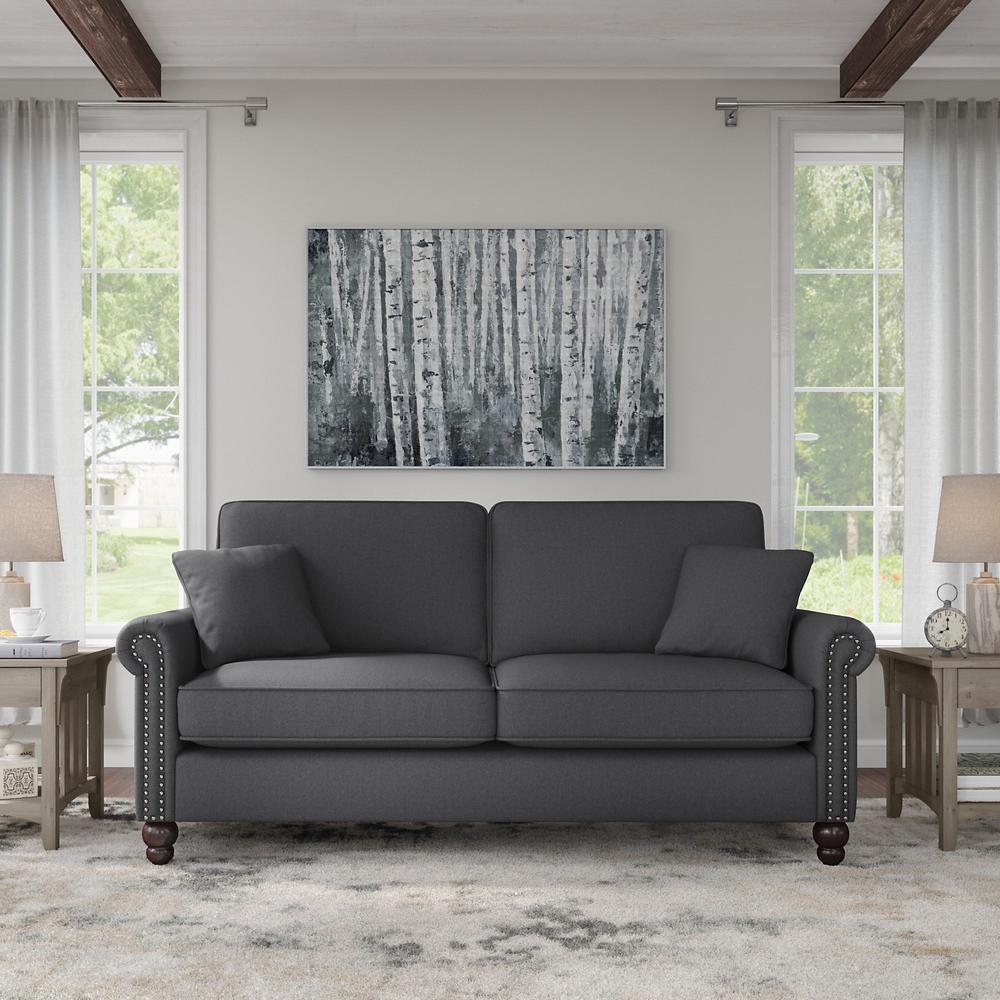 Bush Furniture Coventry 73W Sofa, Charcoal Gray Herringbone Fabric. Picture 2