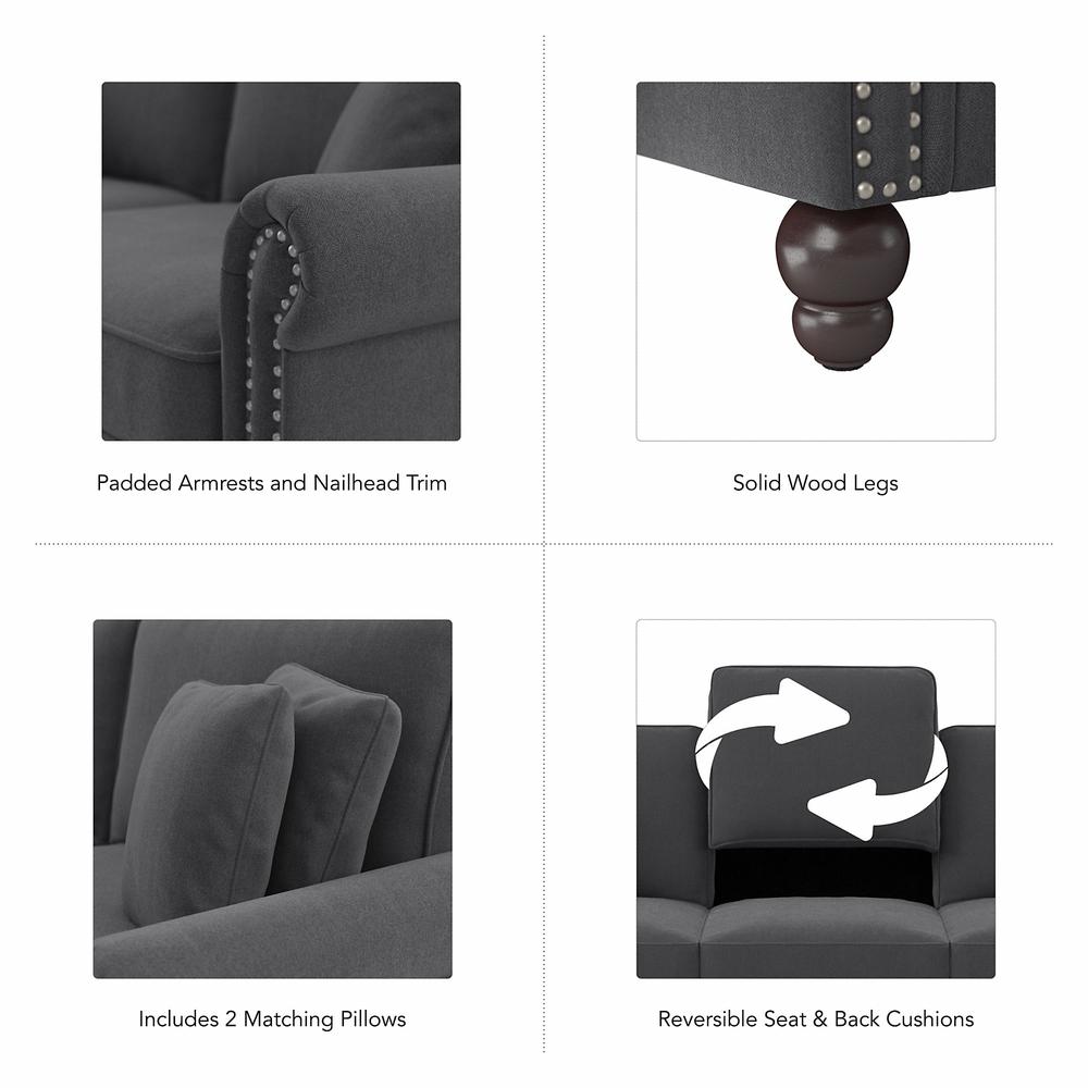 Bush Furniture Coventry 73W Sofa, Charcoal Gray Herringbone Fabric. Picture 3