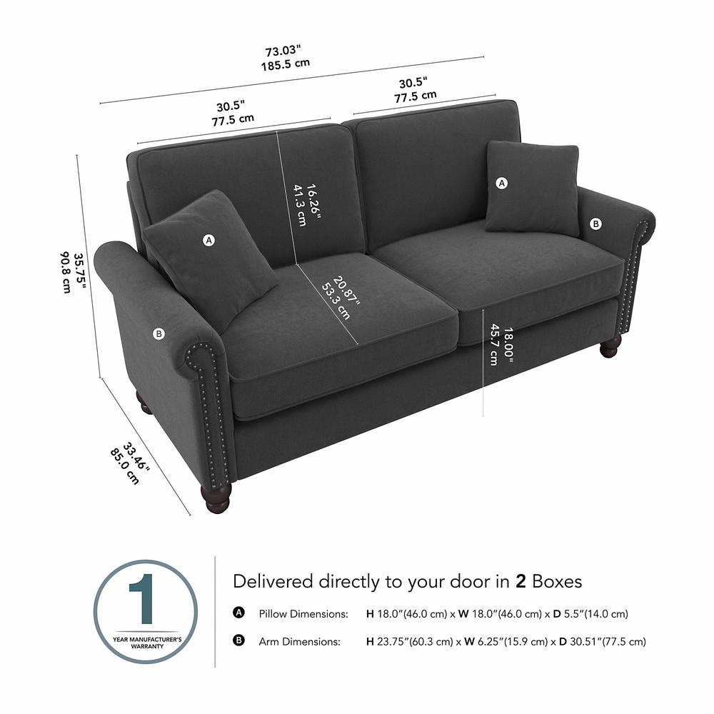 Bush Furniture Coventry 73W Sofa, Charcoal Gray Herringbone Fabric. Picture 6