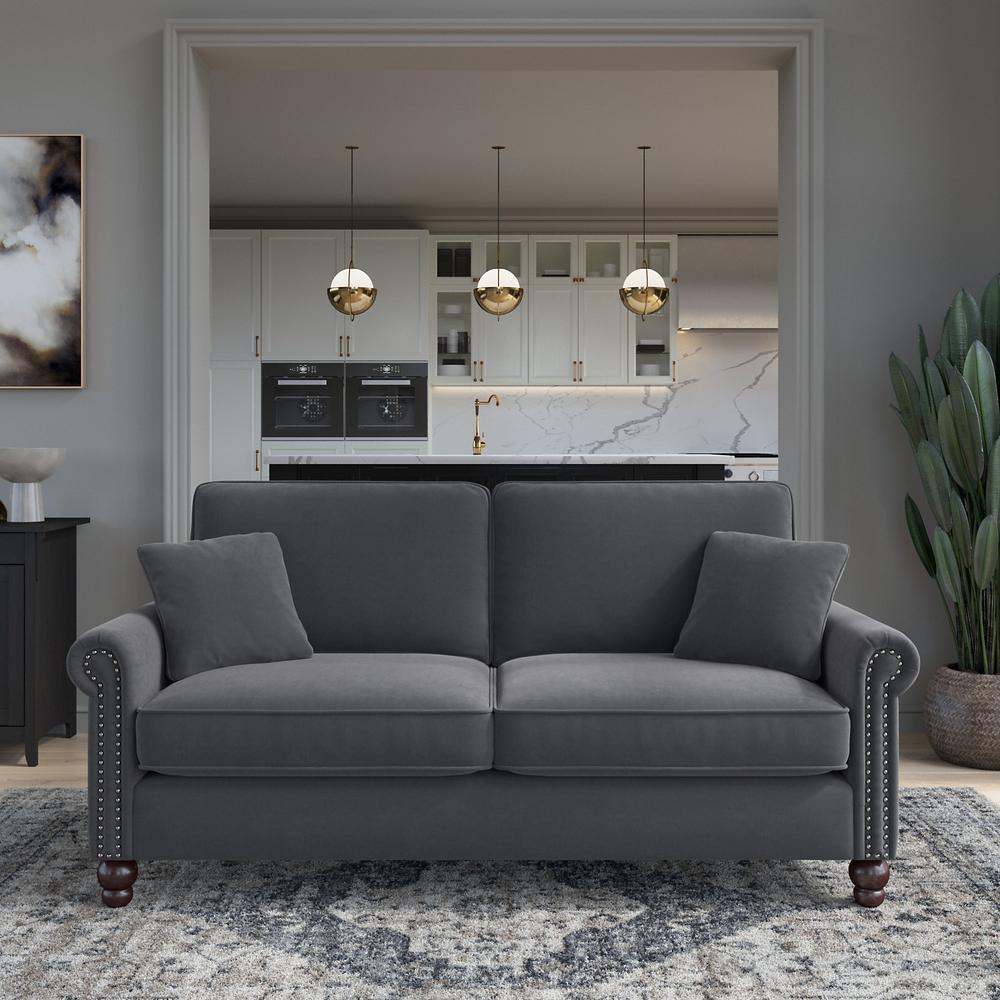 Bush Furniture Coventry 73W Sofa, Dark Gray Microsuede Fabric. Picture 2