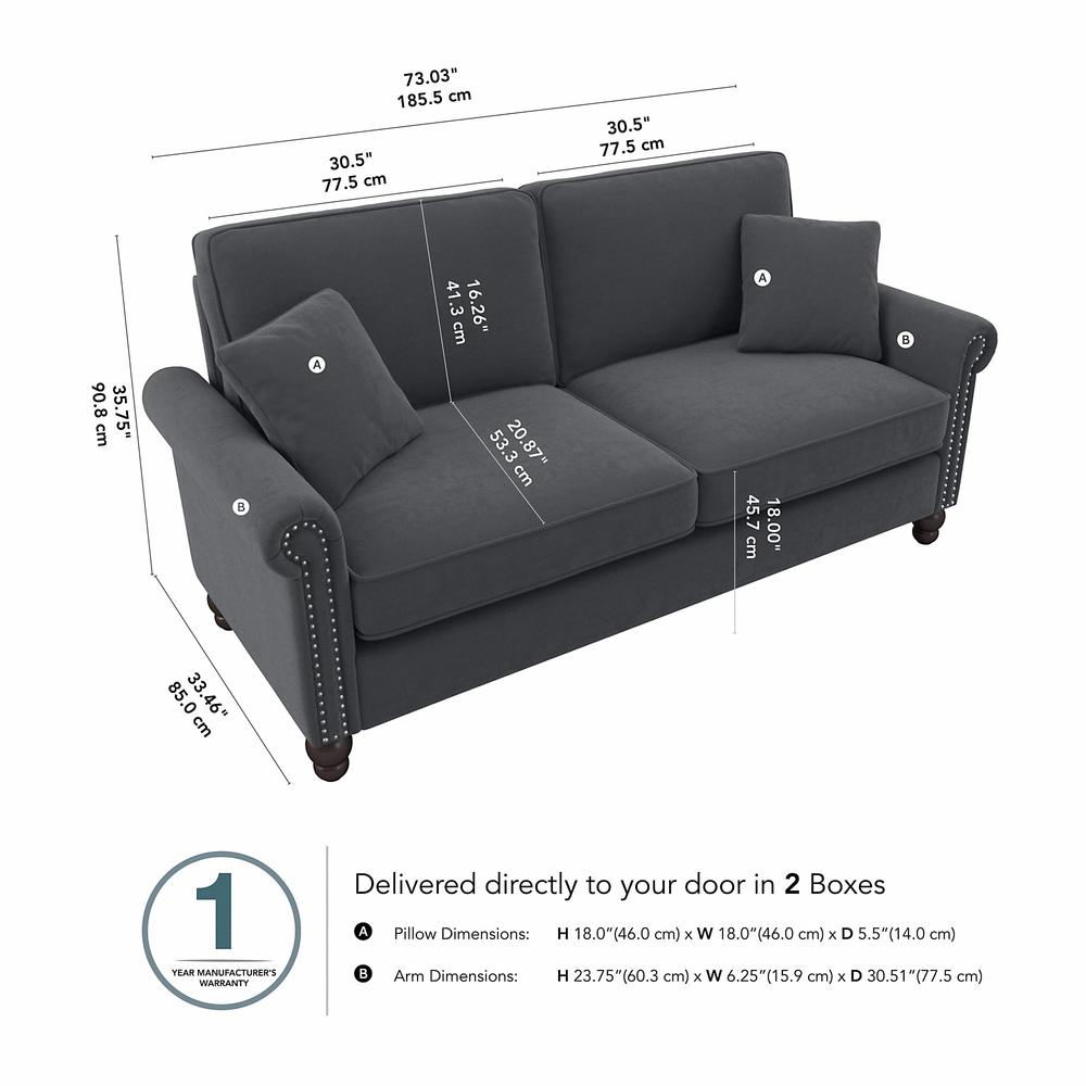 Bush Furniture Coventry 73W Sofa, Dark Gray Microsuede Fabric. Picture 7