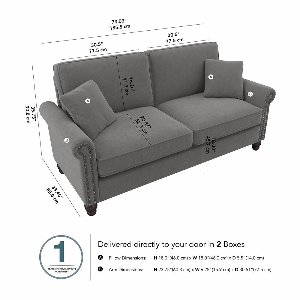 Bush Furniture Coventry 73W Sofa, French Gray Herringbone Fabric. Picture 6