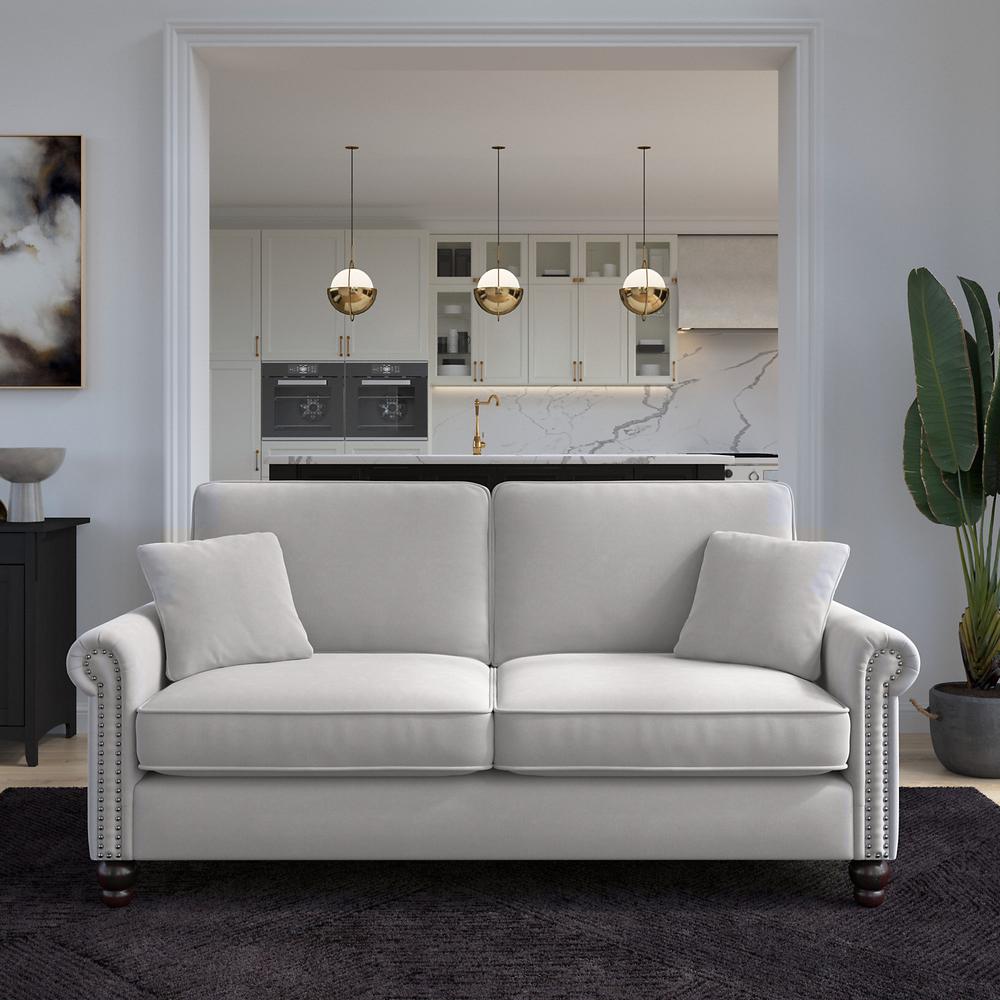 Bush Furniture Coventry 73W Sofa, Light Gray Microsuede Fabric. Picture 1