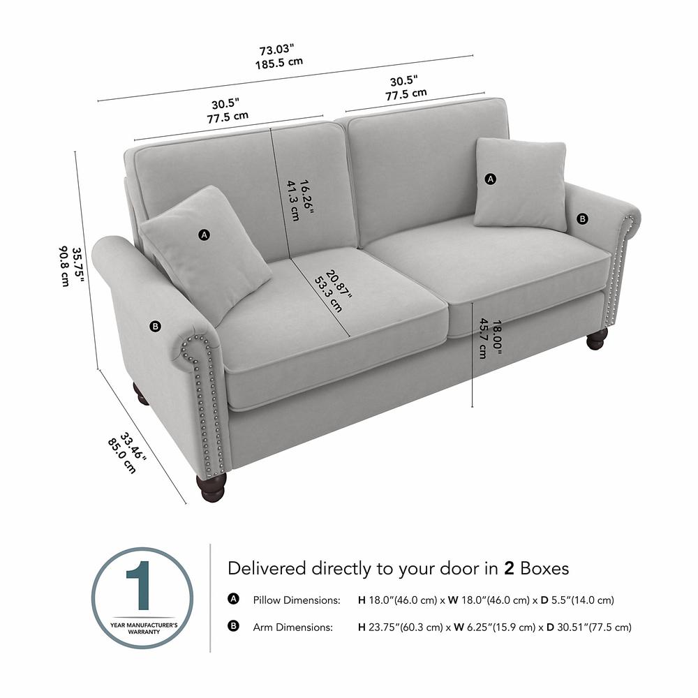 Bush Furniture Coventry 73W Sofa, Light Gray Microsuede Fabric. Picture 5