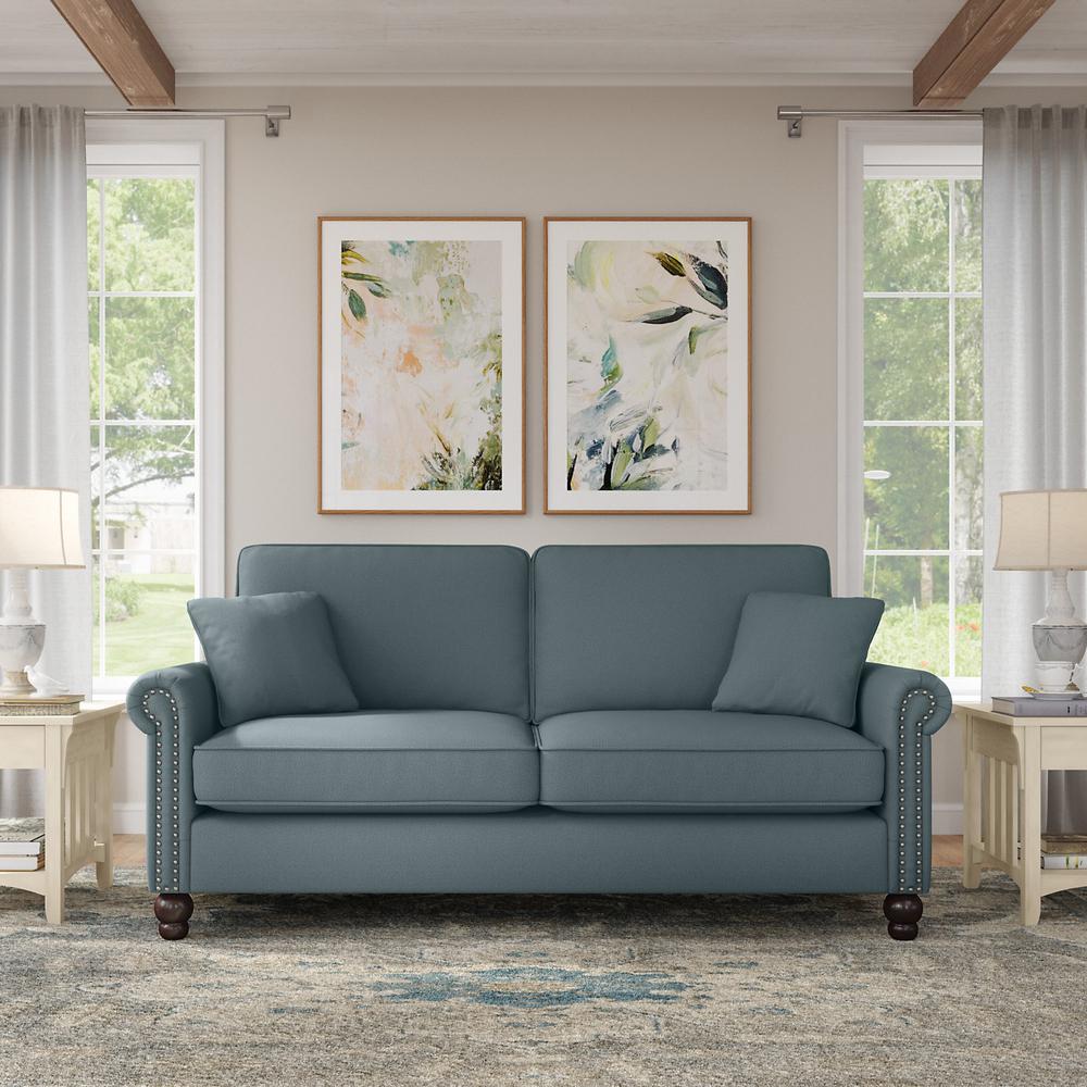 Bush Furniture Coventry 73W Sofa, Turkish Blue Herringbone Fabric. Picture 2