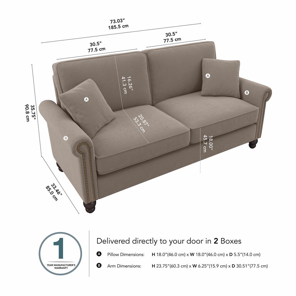 Bush Furniture Coventry 73W Sofa, Tan Microsuede Fabric. Picture 6