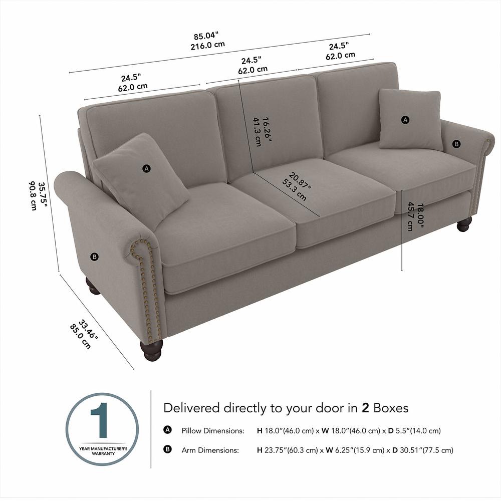 Bush Furniture Coventry 85W Sofa, Beige Herringbone Fabric. Picture 6