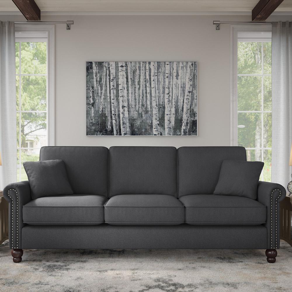 Bush Furniture Coventry 85W Sofa, Charcoal Gray Herringbone Fabric. Picture 2