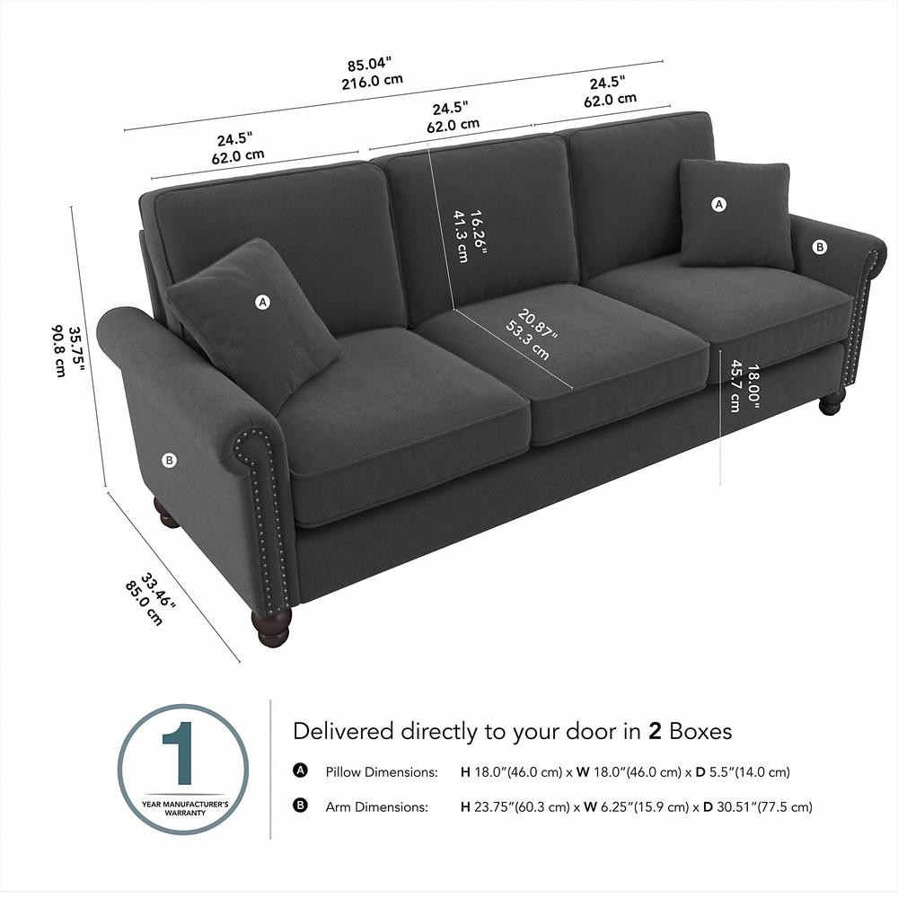 Bush Furniture Coventry 85W Sofa, Charcoal Gray Herringbone Fabric. Picture 6