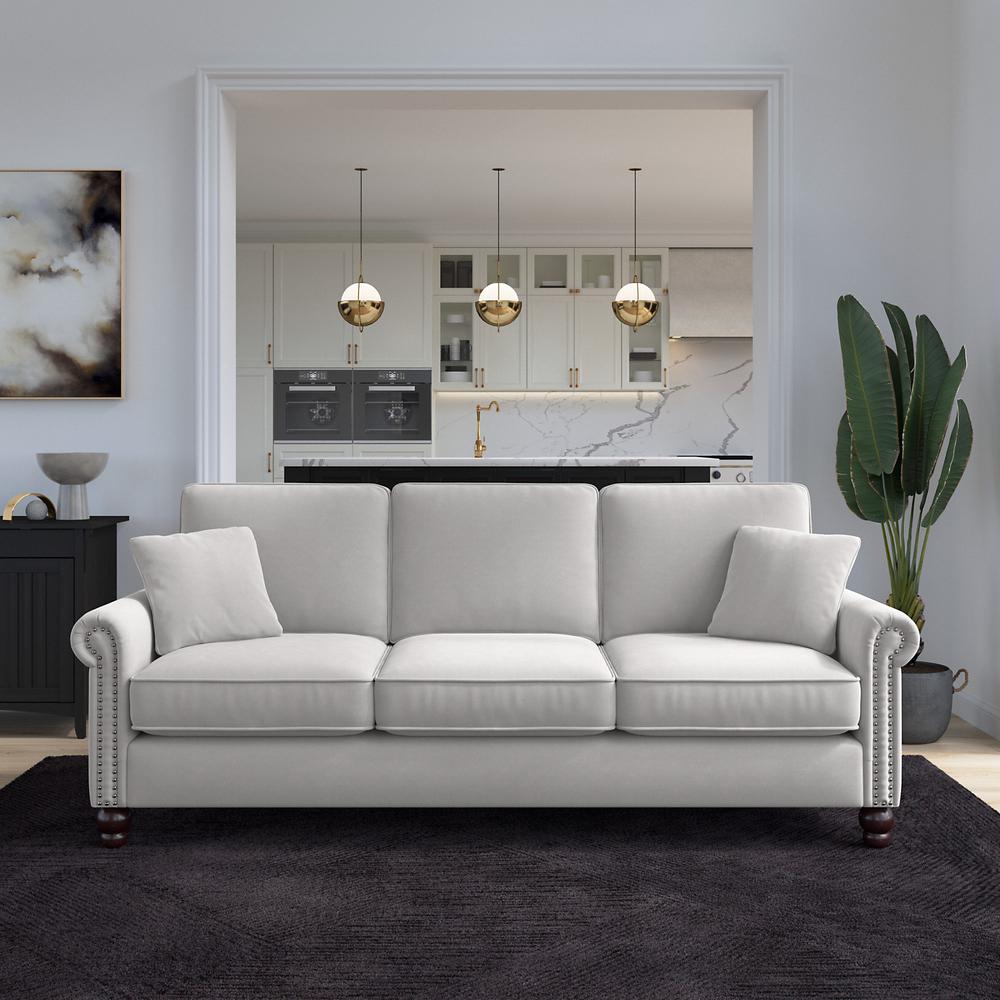 Bush Furniture Coventry 85W Sofa, Light Gray Microsuede Fabric. Picture 2