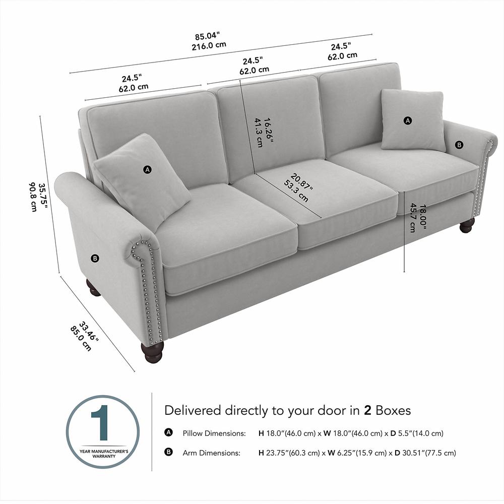 Bush Furniture Coventry 85W Sofa, Light Gray Microsuede Fabric. Picture 4
