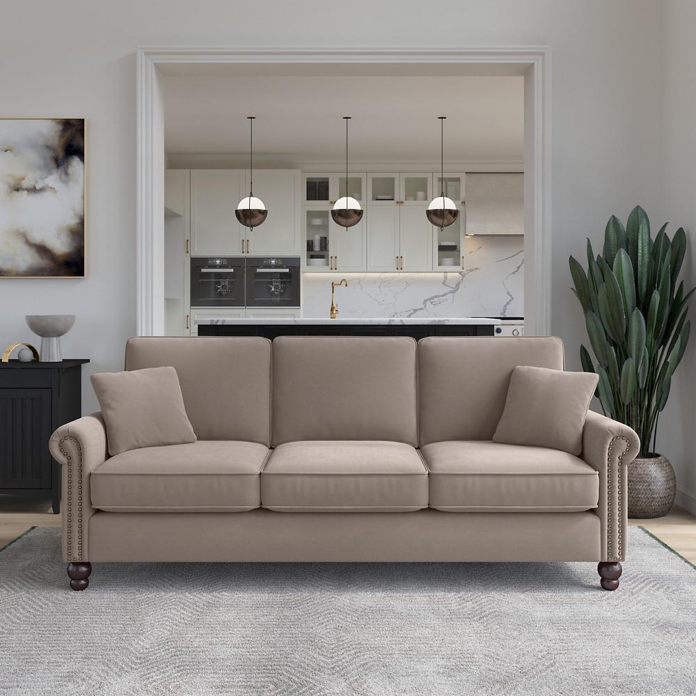 Bush Furniture Coventry 85W Sofa, Tan Microsuede Fabric. Picture 2