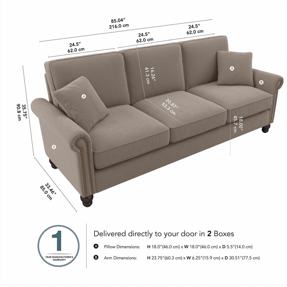 Bush Furniture Coventry 85W Sofa, Tan Microsuede Fabric. Picture 6