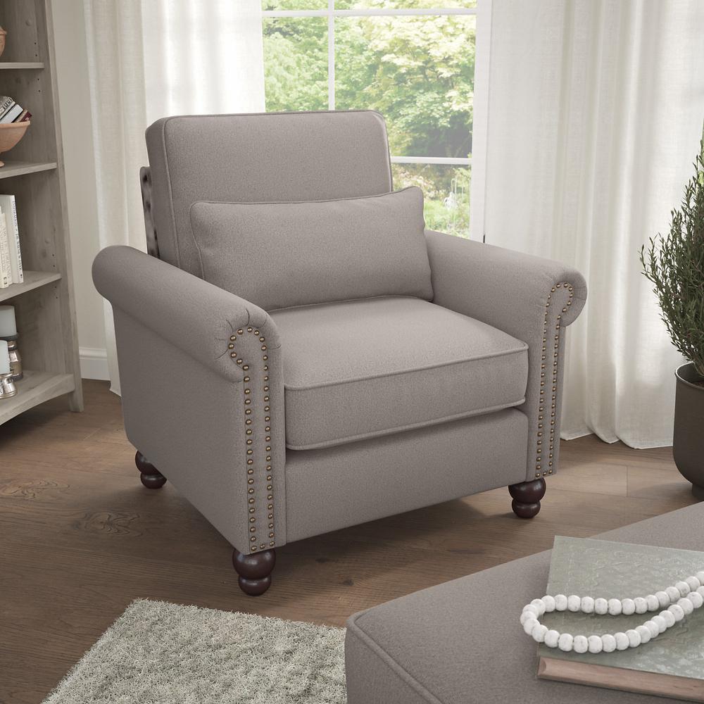 Bush Furniture Coventry Accent Chair with Arms, Beige Herringbone Fabric. Picture 2