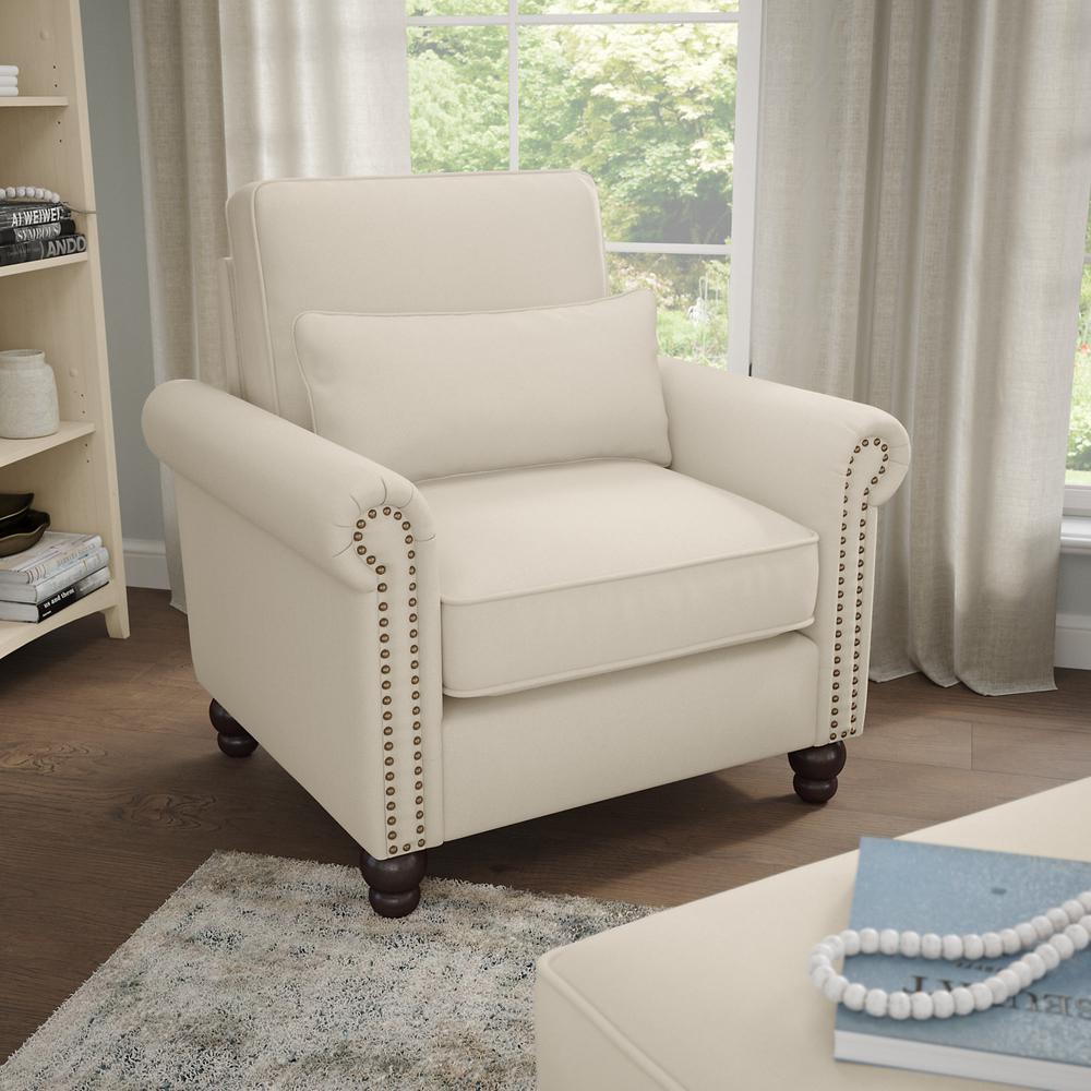 Bush Furniture Coventry Accent Chair with Arms, Cream Herringbone Fabric. Picture 2
