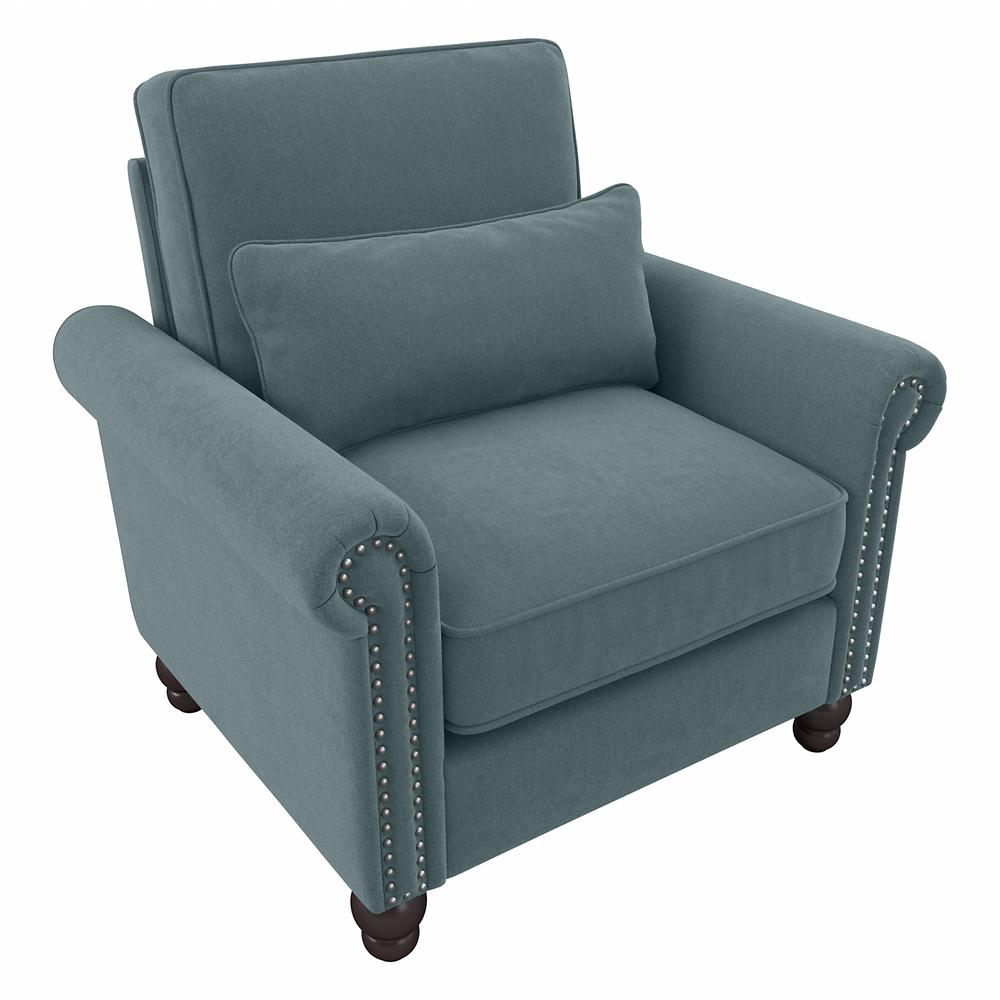 Bush Furniture Coventry Accent Chair with Arms, Turkish Blue Herringbone Fabric. Picture 1