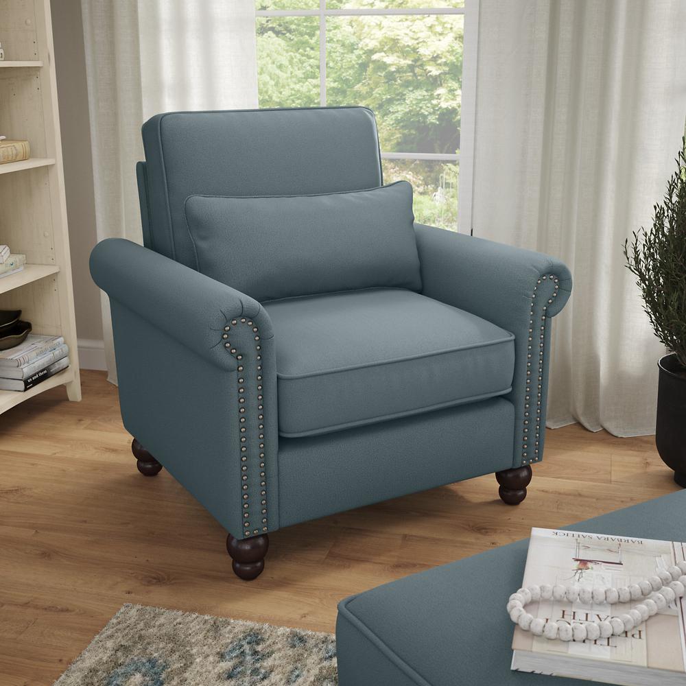 Bush Furniture Coventry Accent Chair with Arms, Turkish Blue Herringbone Fabric. Picture 2