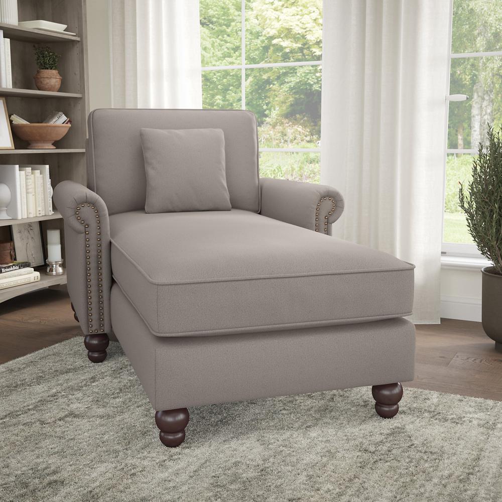 Bush Furniture Coventry Chaise Lounge with Arms, Beige Herringbone Fabric. Picture 2